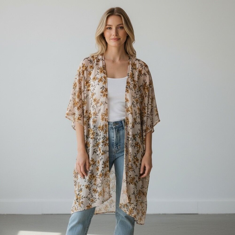 Lovestitch Floral Velvet Burnout Kimono Cardigan – One Size OS